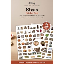 Sivas Sticker Seti 100 Adet - Çifte Minare Divriği Ulu Camii Köfte Gerçekçi Ajanda Journal Çıkartma Çok Renkli
