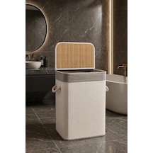 Lüks Bambu Kapaklı Kirli Çamaşır Ve Oyuncak Sepeti Beyaz Renk 40x30x60 Cm 72 Litre