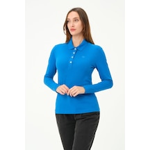 Msw Kadın Uzun Kollu Regular Fit Polo Yaka T-shirt Indigo