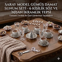 Osmanlı Saray Model Gümüş Damat Sunum Seti, 6 Kişilik, Söz Ve Nişan İkramlık, Osmanlı Tarzı Tepsi Dahil Değildir Çok Renkli