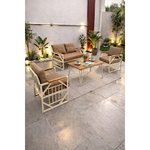 Violet Cappuccino 2+1+1 Masalı Kahverengi Minderli Metal Balkon Bahçe Oturma Grubu