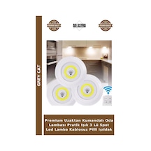 Premium Uzaktan Kumandalı Oda Lambası Pratik Işık 3 Lü Spot Led Lamba Kablosuz Pilli Işıldak Beyaz