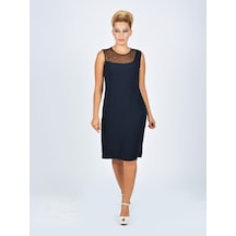 Nidya Moda Büyük Beden Tül Kombinli Elbise-4011L Çok Renkli
