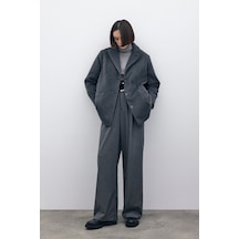 Sateen Düğmeli Kaşe Kaban - Siyah-135249 Siyah