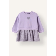 Defacto Leopar Desenli Uzun Kollu Elbise Kız Bebek I3589a526wnpr251 Mor-pr251