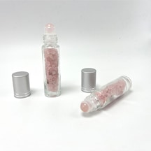 Yıldız Doğal Taş Sertifikalı Pembe Kuvars Doğal Taş Esans Şişesi + Roller Masaj Aleti 10 ML