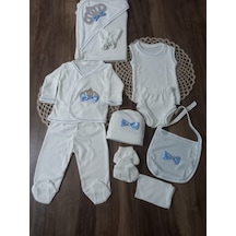 Ponpon Baby Petite Ponponbaby 10 Lu Hastane Çıkışı Seti Kraliçe Taçlı Mavi Beyaz - Mavi