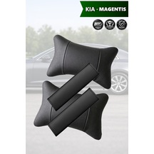 Kia Magentis Uyumlu Set Deri Yastık Siyah Lüks Deri Kemer Koruyucu