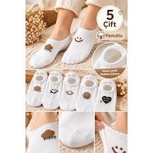 Hitit Socks Kadın 5 Çift Gülen Surat Desenli Günlük Kullanıma Uygun Babet Çorap Asorti