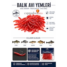 Cappadocians Silikon Solucan Suni Balık Yemi & Av Malzemeleri Sazan - Levrek - Turna Balıkları, 100 Adet 3,5 Cm Küçük Boy, Kırmızı, Esnek Yapı