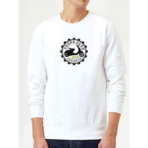 Vespa Club Baskılı Beyaz Erkek Örme Sweatshirt
