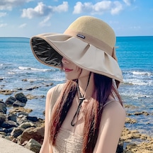 Yy Kadın Yaz Seyahat Güneş Koruma Şapkası - Bej
