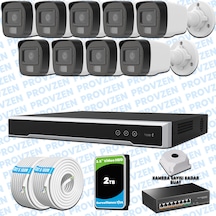 Provzen Hikvision 9 Lu İp 4mp Güvenlik Kamerası Seti Colorvu Mikrofonlu Olay Anında Bildirim