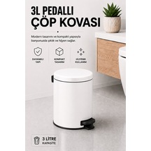 Pedallı Çöp Kovası 3 Litre İç Kovalı Kapaklı Banyo Çöp Kutusu Beyaz - Elit 7003