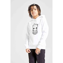 I Am Groot Baby Tekrenk Baskılı Unisex Çocuk Kapüşonlu Sweatshirt Beyaz