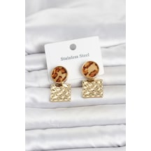 316l Çelik Gold Renk Leopar Desenli Plaka Model Kadın Küpe Tj-bkp11832 Altın - Çok Renkli