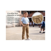 Erdem Kıds Unisex Erkek Kız Çocuk Ribana Bel Lastikli Boru Paça Kanvas-keten Keten Camel Okul Pantolonu Camel Camel