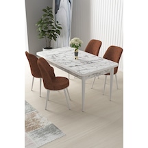 Canisa Nil Serisi 70x110 Sabit Mutfak Masası Takımı Beyaz Mermer Desen Masa 4 Kiremit Sandalye Masa Beyaz Mermer Desen Sandalye Kiremit
