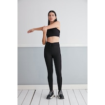 Thin Shop Fitilli Bağcıklı Toparlayıcı Tayt - Siyah Tayt - Fitilli Tayt Siyah