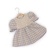 Çikoby Kız Çocuk Kolları Karpuz Kol Dokuma Elbise-11786-krem Krem