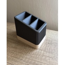 Bezos 3d Baskı Japandi Çizgili Kumanda Standı Üç Bölmeli Modern Kumanda Düzenleyici Siyah Krem Mbt06