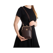 Newish Polo Kadın Siyah Çapraz Klipsli Şık Moda Omuz Çantası - New383 Kahverengi