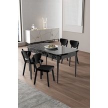 Canisa Exve Serisi 80x132 Açılabilir Siyah Mermer Desen Masa Takımı Ve 4 Siyah Sandalye Masa Siyah Mermer Desen Sandalye Siyah