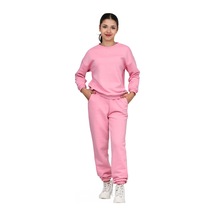 Erdem Kıds Kız Çocuk Paçası Lastikli 3 İplik Şardonlu İçi Pamuklu Basic Bisiklet Yaka Eşofman Takımı Pembe Pembe