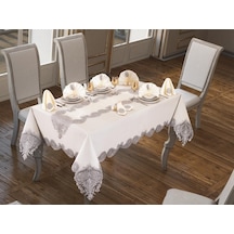 Verna Masa Örtüsü 160X260 Cm 26 Parça Krem Silver