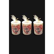 Adalinhome 9 cm Silindir Mum 3'lü Set Kalp Desenli