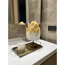 Dekor Yapay Eva Yaprak Desen Kablosuz Masa Lambası Üst Gold-alt Eskitme Gold 9v Pil 75-90 Saat