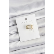 Gold Renk Zirkon Taşlı Pirinç Kıkırdak Earcuff Küpe Renkli