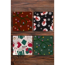 Yeni Yıl - Yılbaşı Doğal Taş Bardak Altlığı Uv Baskılı 4'lü Set - Stone Coasters - New Year Çok Renkli