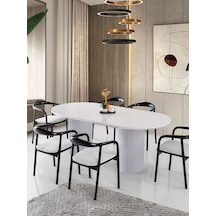 Liora İskandinav Oval Natural Ahşap Bohem Masa 90x200 Beyaz