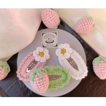 Çilekli Papatya Çiçekli Açık Yeşil Açık Balerin Pembe 3 Lü Çıtçıt Çok Renkli
