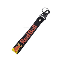 Yüksek Kaliteli Kırmıızı Red Bull Desenli Kumaş Ve Metal Motosiklet Anahtarlık, Metal Klipsli Şık Hediyelik Anahtarlık