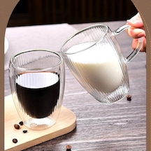 Çift Cidarlı Çizgili Cam, Kahve, Latte, Ekspresso, Meşrubat, Su Bardağı, 300 Ml, Cam Bardak, 1 Adet - 12322 Çok Renkli