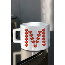 Sevgililer Gününe Özel Sevgiliye Hediye Kalpli M Harfi Baskılı Çay-Kahve Fincanı
