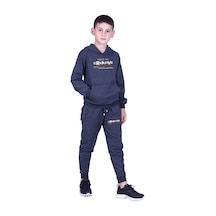 Fyk Kids Kapüşonlu Kanguru Cepli Creative Yazı Baskılı Erkek Çocuk Eşofman Takımı Füme