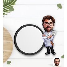 Kişiye Özel Erkek Kasap Karikatürlü Ahşap Bardak Altlığı-1