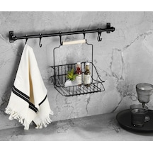 Ferforje Metal Sepet Askı Ve Kanca Set  Siyah Retro