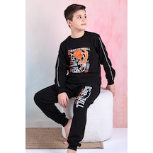 Yeni Sezon Erkek Çocuk Gez Garson Basketball Uzun Kollu Pamuk İnterlok Pijama Takımı 5154-siyah Siyah