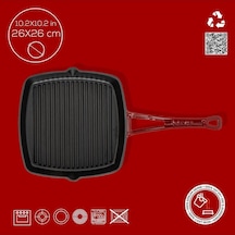 Lava Döküm Kare Izgara Tava Döküm Demir Metal Saplı 26x26 Mavi