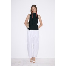 Suud Collection Siyah Marty Halter Yaka Poplin Bluz