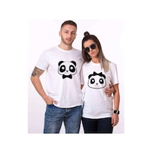 Tshirthane Panda Kurdele Papyon Sevgili Kombinleri Tshirt Beyaz