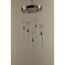 Gümüş İnce Jöle Çemberli Serisi Kelebekli 5li Silindir Modern Led Avize