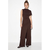 Shade Kadın Asimetrik Kesim Bluz Beli Lastikli Cep Detaylı Bol Pantolon Takım 1089 60286250 - Acı Kahve Çok Renkli