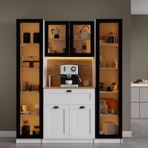 Nero Duo Kahve Köşesi Ve Kiler Dolabı Alüminyum Çerçeveli Cam Kapaklı Led Aydınlatmalı 190 X 160 Cm Beyaz
