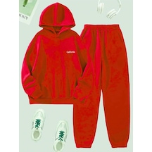 California Yazılı Eşofman Takımı Sweatshirt Jogger - Kırmızı Baskılı Oversize Şardonlu Kapüşonlu Kırmızı California Yazılı Eşofman Takımı Sweatshirt Jogger - Kırmızı Baskılı Oversize Şardonlu Kapüşonlu Kırmızı