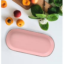 Keramika Noyan 26 Cm Kayık Tabak Mat Pembe Kahverengi Fileli